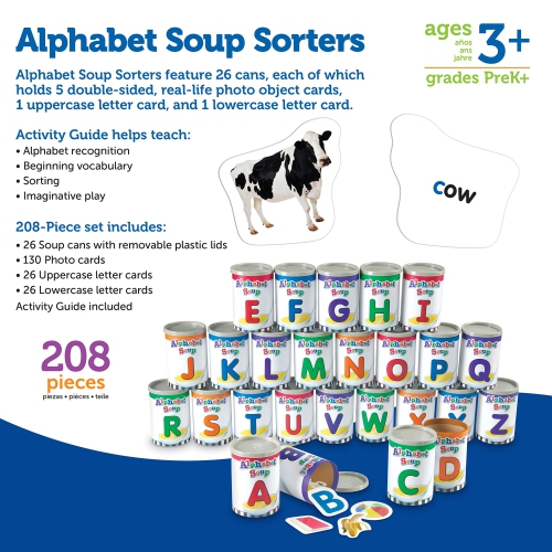 Learning Resources Alphabet Soup Sorters, Early Phonics, ABCs, Alphabet Awareness & Recognition, 208 Pieces, Ages 3+