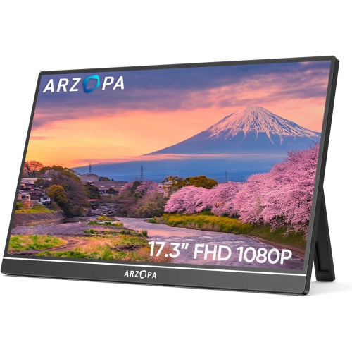 ARZOPA Portable Monitor 17.3", 1080P FHD 100% sRGB IPS Laptop Monitor Gaming Monitor Built-in Kickstand HDMI USB C - A1M