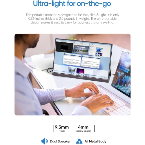 ARZOPA Portable Monitor 17.3", 1080P FHD 100% sRGB IPS Laptop Monitor Gaming Monitor Built-in Kickstand HDMI USB C - A1M