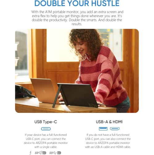 ARZOPA Portable Monitor 17.3", 1080P FHD 100% sRGB IPS Laptop Monitor Gaming Monitor Built-in Kickstand HDMI USB C - A1M