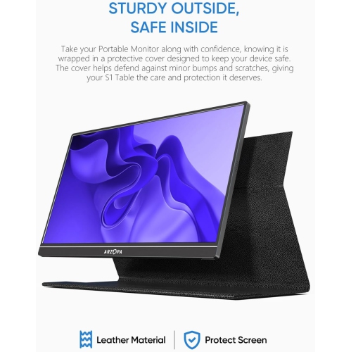 ARZOPA Portable Monitor, 15.6'' 1080P FHD Laptop Monitor USB C HDMI Computer Display HDR w/Smart Cover for PC Mac Phone Xbox Switch PS5 - S1 Table