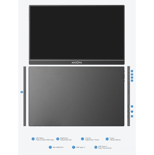 ARZOPA Portable Monitor, 15.6'' 1080P FHD Laptop Monitor USB C HDMI Computer Display HDR w/Smart Cover for PC Mac Phone Xbox Switch PS5 - S1 Table