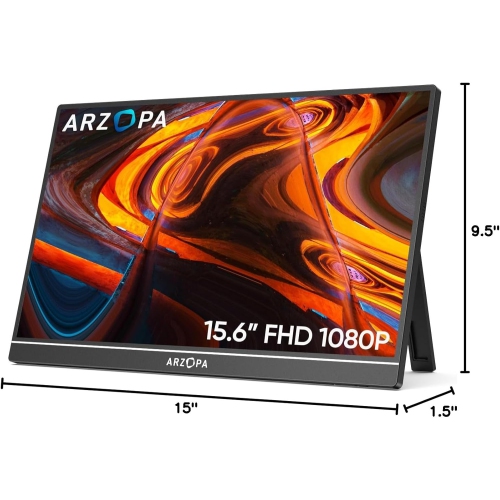 ARZOPA Portable Monitor 15.6'' FHD 1080P Kickstand Portable Laptop Monitor IPS Computer External Screen USB C HDMI Display for PC MAC Phone - A1