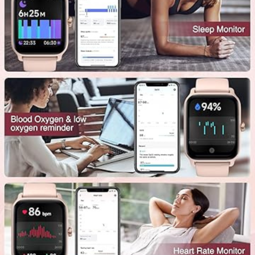 Smart Watch for Men Women with Bluetooth Call, Alexa Built-in1.8 DIY Dial with Blood Oxygen Heart Rate Sleep Fitness Tracker Notification Weather 100