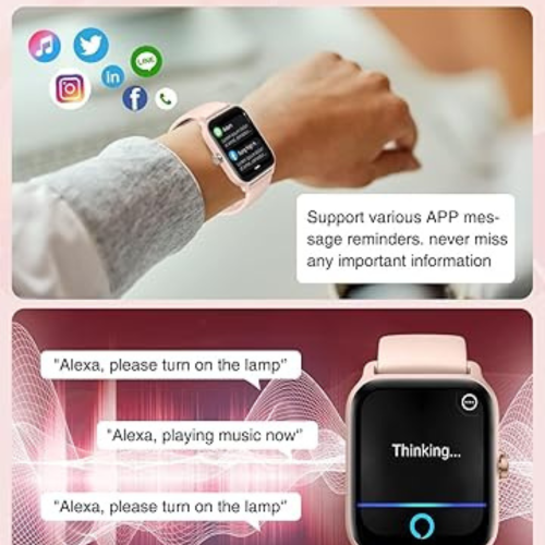 Smart Watch for Men Women with Bluetooth Call, Alexa Built-in1.8 DIY Dial with Blood Oxygen Heart Rate Sleep Fitness Tracker Notification Weather 100