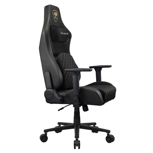Cougar Defensor F Gaming Chair, Ergonomic High‑Back Woven Fabric, 155° Recline, 4D Armrests & Lumbar Support, Gold