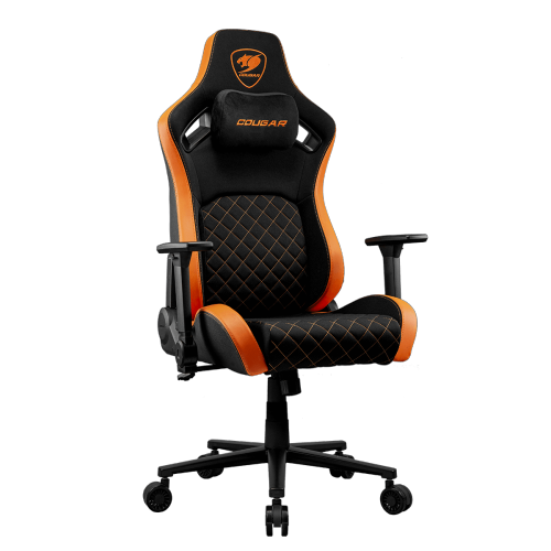 Cougar Defensor F Gaming Chair, Ergonomic High‑Back Woven Fabric, 155° Recline, 4D Armrests & Lumbar Support, Black/Orange