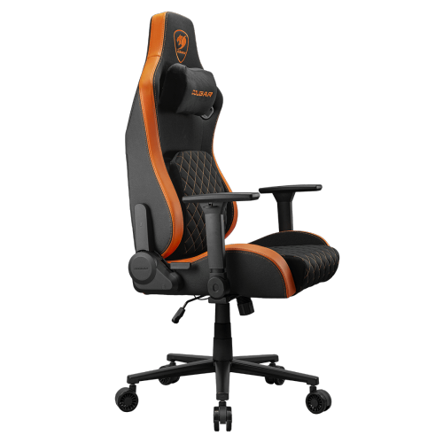 Cougar Defensor F Gaming Chair, Ergonomic High‑Back Woven Fabric, 155° Recline, 4D Armrests & Lumbar Support, Black/Orange