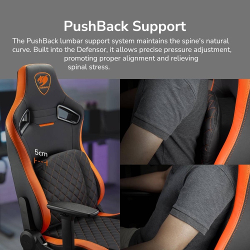 Cougar Defensor F Gaming Chair, Ergonomic High‑Back Woven Fabric, 155° Recline, 4D Armrests & Lumbar Support, Black/Orange