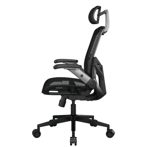 Cougar Speeder One Office Gaming Chair Retractable Footrest - Ergonomic, High Back Premium Breathable Mesh Upholstery Reclining Backrest, Black