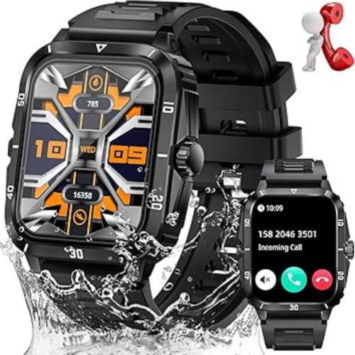 Military Smart Watches for Men 1.96" Large Screen Outdoor Activity Tracker with 100+ Sport Modes Heart Rate Monitor Sleep Tracker 3ATM Waterproof Sma