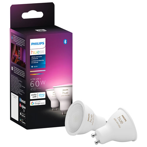 Ampoule DEL intelligente Hue GU10 de Philips - Ambiance blanche et colorée