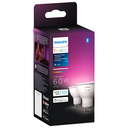 Ampoule DEL intelligente Hue GU10 de Philips - Ambiance blanche et colorée
