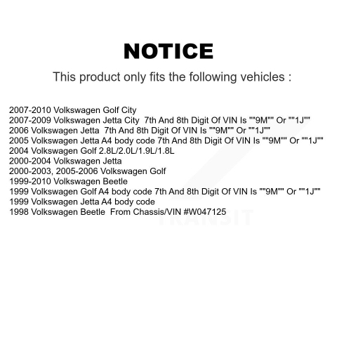 Kit d'extrémité de bras de suspension avant et de biellette de direction pour Volkswagen Jetta Golf Beetle City K72-101010