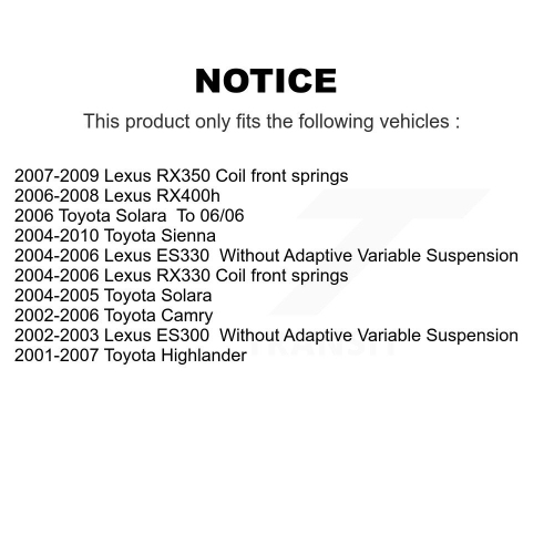 Front Suspension Strut Shock Mounting Pair For Toyota Sienna Camry Lexus Highlander RX350 K73-100123