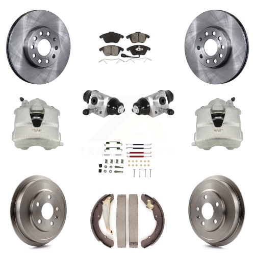 TRANSIT AUTO  Front Rear Disc Brake Caliper Rotors Drum Semi-Metallic Pad Shoe Cylinder Kit (11PC) for Kc8-100864S