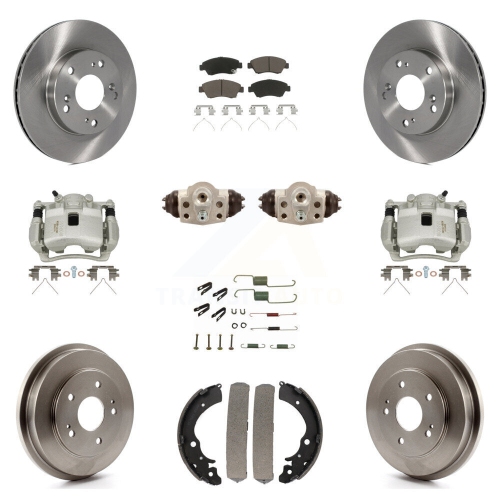 TRANSIT AUTO  Front Rear Brake Caliper Rotors Drum Ceramic Pad Shoe Cylinder & Hardware Kit (11PC) for Kc8-100917C