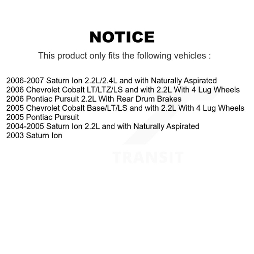 Ensemble de plaquettes semi-métalliques pour disques d'étrier de frein avant pour Saturn Ion Chevrolet Cobalt Pontiac KC8-100239S
