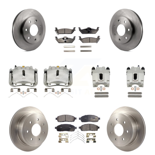 TRANSIT AUTO  Front Rear Brake Caliper Rotors Semi-Metallic Pad Kit (10PC) for Ford F-150 Lincoln Mark Kc8-101270P