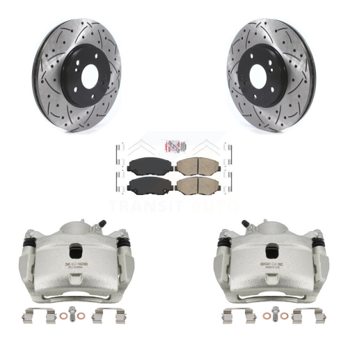 TRANSIT AUTO  Front Disc Brake Coated Caliper Drilled Slotted Rotor & Ceramic Pad Kit for Honda Accord Kcd-100097N