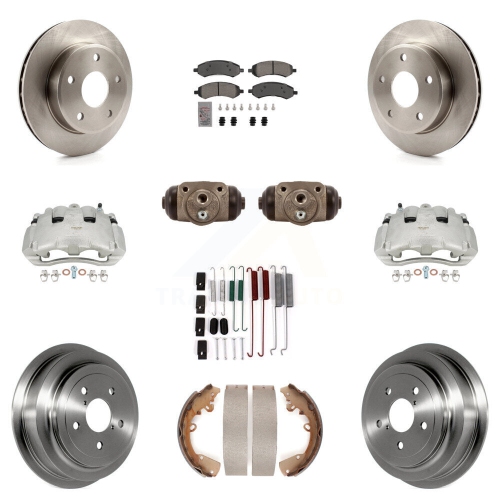 TRANSIT AUTO  Front Rear Brake Caliper Rotor Drum Semi-Metallic Pad Shoe Cylinder Hardware Kit (11PC) for Kc8-101710N