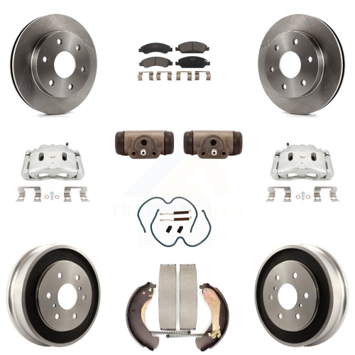 TRANSIT AUTO  Front Rear Brake Caliper Rotors Drum Ceramic Pad Shoe Cylinder & Hardware Kit (11PC) for Kc8-100901T
