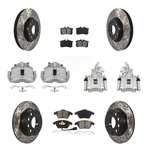 TRANSIT AUTO  Front Rear Disc Brake Coated Caliper Drilled Slot Rotor Semi-Metallic Pad Kit (10PC) for Kcd-100247S