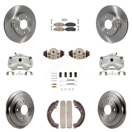 TRANSIT AUTO  Front Rear Brake Caliper Rotors Drum Ceramic Pad Shoe Cylinder & Hardware Kit (11PC) for Kc8-101702N