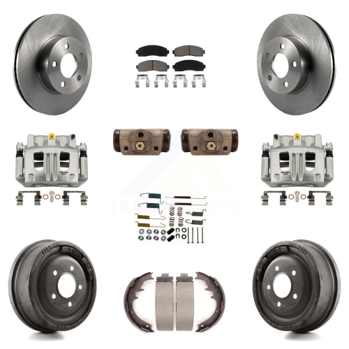 TRANSIT AUTO  Front Rear Brake Caliper Rotors Drum Ceramic Pad Shoe Cylinder & Hardware Kit (11PC) for Kc8-100903C