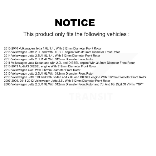 Front Brake Caliper Drilled Slot Rotor Semi-Metallic Pad Kit For Volkswagen Jetta Rabbit KCD-100058N