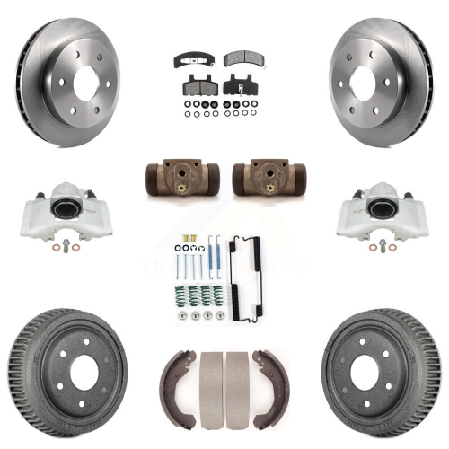 TRANSIT AUTO  Front Rear Disc Brake Caliper Rotors Drum Semi-Metallic Pad Shoe Cylinder Kit (11PC) for Kc8-100872S
