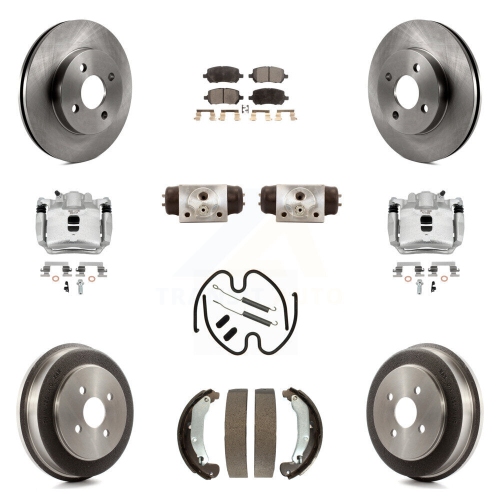 TRANSIT AUTO  Front Rear Disc Brake Caliper Rotors Drum Semi-Metallic Pad Shoe Cylinder Kit (11PC) for Kc8-100879P