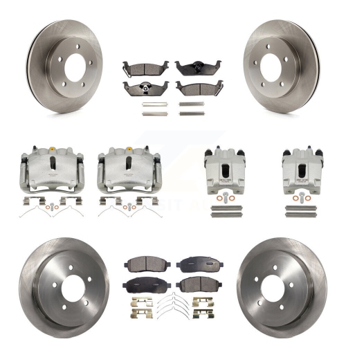 TRANSIT AUTO  Front Rear Disc Brake Caliper Rotor Semi-Metallic Pad Kit (10PC) for 2004 Ford F-150 4Wd Kc8-101271P