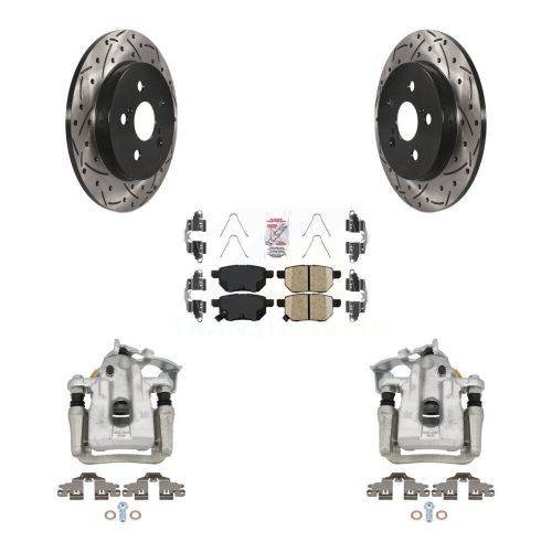 Rear Disc Brake Coated Caliper Drill Slot Rotor Ceramic Pad Kit For Toyota Prius Plug-In KCD-101684N