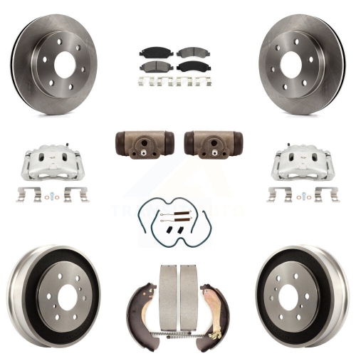 TRANSIT AUTO  Front Rear Disc Brake Caliper Rotors Drum Semi-Metallic Pad Shoe Cylinder Kit (11PC) for Kc8-100885S