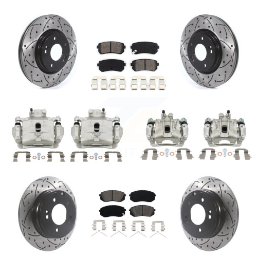 TRANSIT AUTO  Front Rear Disc Brake Coated Caliper Drilled Slot Rotor Semi-Metallic Pad Kit (10PC) for Kcd-100328S