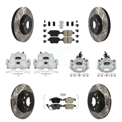 TRANSIT AUTO  Front Rear Disc Brake Coated Caliper Drilled Slot Rotor Semi-Metallic Pad Kit (10PC) for Kcd-101170N