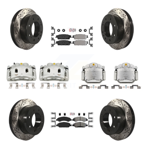 TRANSIT AUTO  Front Rear Disc Brake Coated Caliper Drilled Slot Rotor Semi-Metallic Pad Kit (10PC) for Kcd-100859N
