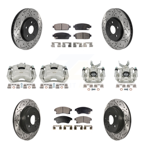 TRANSIT AUTO  Front Rear Disc Brake Coated Caliper Drilled Slot Rotor Semi-Metallic Pad Kit (10PC) for Kcd-100264P