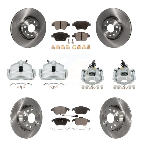 TRANSIT AUTO  Front Rear Disc Brake Caliper Rotors And Semi-Metallic Pad Kit (10PC) for Volkswagen Gti Kc8-101266P