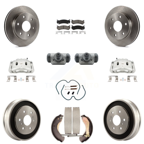 TRANSIT AUTO  Front Rear Brake Caliper Rotors Drum Ceramic Pad Shoe Cylinder & Hardware Kit (11PC) for Kc8-100896C