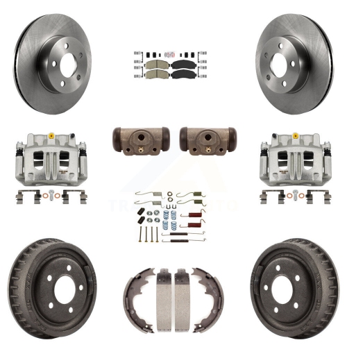 TRANSIT AUTO  Front Rear Brake Caliper Rotors Drum Ceramic Pad Shoe Cylinder & Hardware Kit (11PC) for Kc8-101675N
