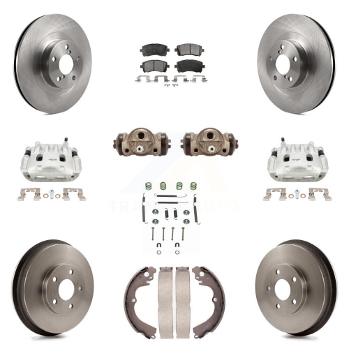 TRANSIT AUTO  Front Rear Brake Caliper Rotors Drum Ceramic Pad Shoe Cylinder & Hardware Kit (11PC) for Kc8-100906T