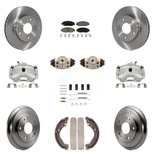 TRANSIT AUTO  Front Rear Brake Caliper Rotors Drum Ceramic Pad Shoe Cylinder & Hardware Kit (11PC) for Kc8-100918C
