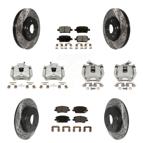 TRANSIT AUTO  Front Rear Disc Brake Coated Caliper Drilled Slot Rotor Semi-Metallic Pad Kit (10PC) for Kcd-100283P