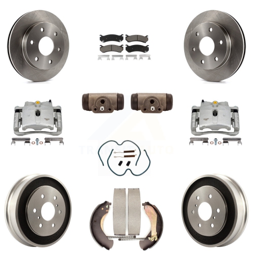 TRANSIT AUTO  Front Rear Brake Caliper Rotors Drum Ceramic Pad Shoe Cylinder & Hardware Kit (11PC) for Kc8-100892C