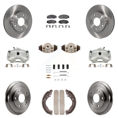 TRANSIT AUTO  Front Rear Brake Caliper Rotors Drum Ceramic Pad Shoe Cylinder & Hardware Kit (11PC) for Kc8-100923T