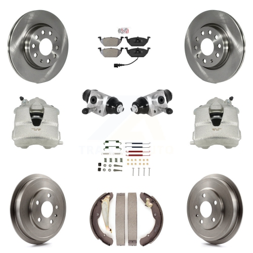 TRANSIT AUTO  Front Rear Disc Brake Caliper Rotors Drum Semi-Metallic Pad Shoe Cylinder Kit (11PC) for Kc8-101619N