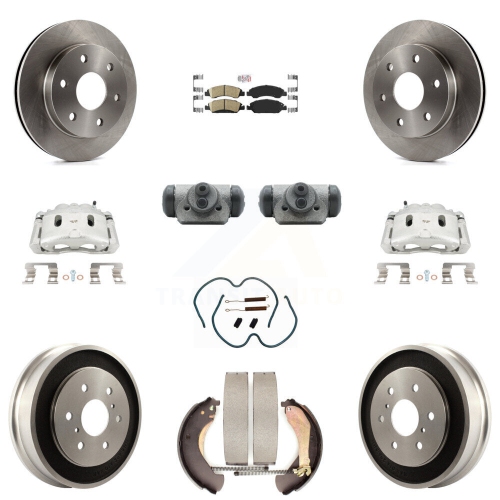 TRANSIT AUTO  Front Rear Brake Caliper Rotors Drum Ceramic Pad Shoe Cylinder & Hardware Kit (11PC) for Kc8-101663N
