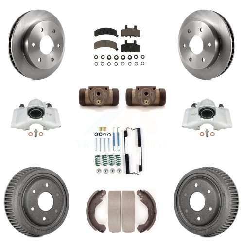 TRANSIT AUTO  Front Rear Brake Caliper Rotors Drum Ceramic Pad Shoe Cylinder & Hardware Kit (11PC) for Kc8-100884C